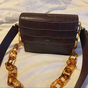 JW PEI Brown Croc Purse w/ Tortoise Chain